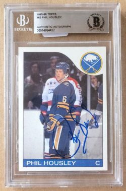 Autographed PHIL HOUSLEY Buffalo Sabres 1985-86 Topps card #63 BAS Beckett Slabbed