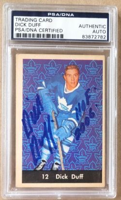 Autographed 1961-62 Parkhurst Dick Duff Toronto Maple Leafs  Card #12 PSA Slabbed