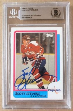 Autographed Scott Stevens Washington Capitals 1986-87 Topps card #126 BAS Beckett Slabbed