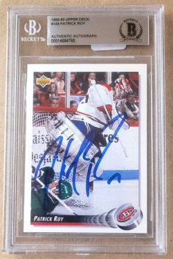 Signed Patrick Roy Montreal Canadiens 1992-93 Upper Deck card #149 BAS Beckett Slabbed