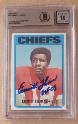 Autographed Emmitt Thomas Kansas City Chiefs 1972 Topps Rookie card #157 Beckett Slabbed 10