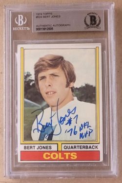 Autographed BERT JONES Baltimore Colts 1974 Topps Rookie Card #524 BAS Beckett Slabbed