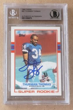 Autographed THURMAN THOMAS Buffalo Bills 1989 Topps Rookie card #45 BAS Beckett Slabbed