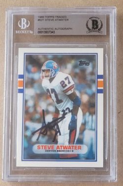 Autographed STEVE ATWATER Denver Broncos 1989 Topps Rookie card #52T BAS Beckett Slabbed