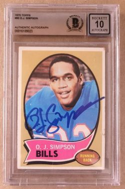 Autographed 1970 Topps O.J. SIMPSON Buffalo Bills Rookie Card #90 BAS Beckett Slabbed Grade 10