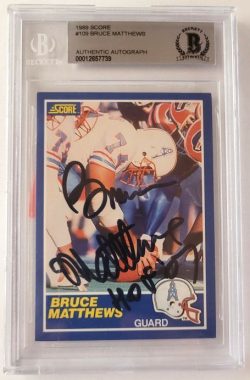 Autographed BRUCE MATTHEWS Houston Oilers 1989 Score Rookie Card #109 BAS Beckett Slabbed