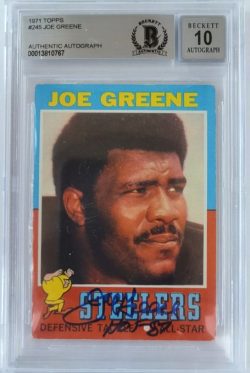 Autographed JOE GREENE Pittsburgh Steelers 1971 Topps Rookie card #245 BAS Beckett Slabbed 10