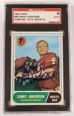 Autographed 1968 Topps Sonny Jurgensen Washington Redskins card #88 PSA Slabbed 10