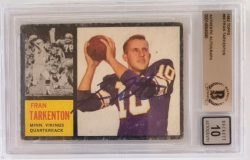 Autographed FRAN TARKENTON Minnesota Vikings 1962 Topps Card #90 Beckett BAS Slabbed 10