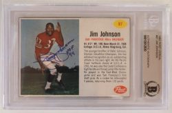 Autographed Jimmy Johnson San Francisco 49ers 1962 Post Cereal Rookie Card #97 Beckett Slabbed