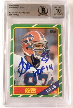 Autographed 1986 ANDRE REED Buffalo Bills Topps Rookie Card #49 BAS Beckett Slabbed 10