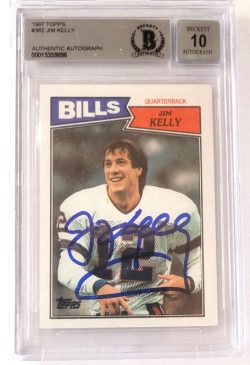 Autographed 1987 JIM KELLY Buffalo Bills Topps Rookie Card #362 BAS Beckett Slabbed 10