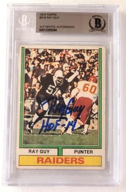 Autographed RAY GUY Oakland Raiders 1974 Topps Rookie Card #219 BAS Beckett Slabbed
