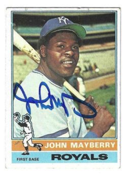 Autographed JOHN MAYBERRY Kansas City Royals 1976 Topps Card