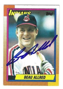Autographed BEAU ALLRED Cleveland Indians 1990 Topps card