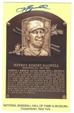 Autographed JEFF BAGWELL Hall of Fame HOF Gold Plaque Post card Beckett