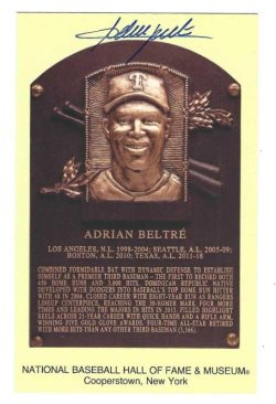 Autographed ADRIAN BELTRE Hall of Fame HOF Gold Plaque Post card Beckett