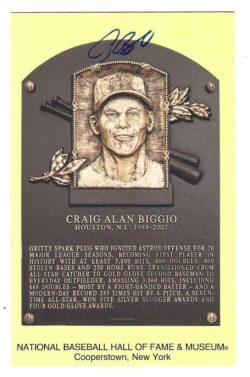 Autographed CRAIG BIGGIO Hall of Fame HOF Gold Plaque Post card Beckett