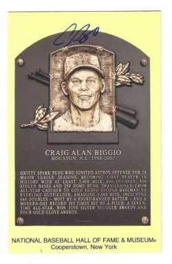 Autographed CRAIG BIGGIO Hall of Fame HOF Gold Plaque Post card Beckett