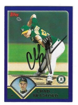 Autographed CHAD BRADFORD Oakland A's 2003 Topps Card
