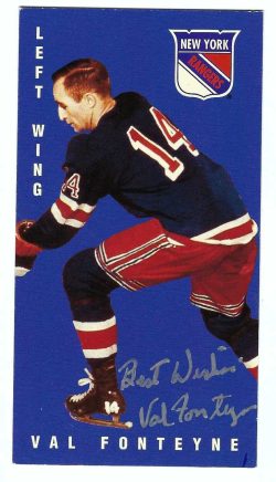 Signed 1994 Parkhurst Tall Boy Val Fonteyne Card #95 New York Rangers