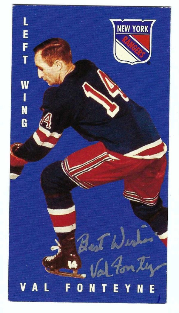Signed 1994 Parkhurst Tall Boy Val Fonteyne Card #95 New York Rangers