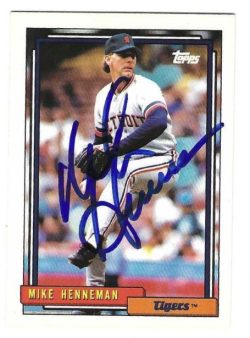 Autographed MIKE HENNEMAN Detroit Tigers 1992 Topps Card