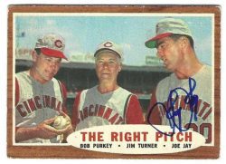 Autographed JOEY JAY Cincinnati Reds 1962 Topps Card