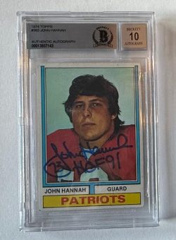 Autographed 1974 Topps John Hannah New England Patriots Rookie Card #383 BAS Beckett Slabbed 10