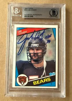Autographed 1984 Topps Jim Covert Bears Rookie  Card #222 Beckett Slabbed