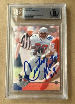 CURTIS MARTIN New England Patriots Autographed 1996 Leaf Card #74 BAS Beckett Slabbed