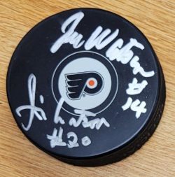 Autographed JOE and JIMMY WATSON Philadelphia Flyers Hockey Puck