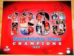Autographed 1983 16X20 Philadelphia 76ers photo JSA  signed by BOBBY JONES, 5 OTHERS