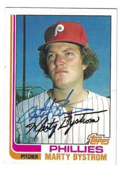 Autographed MARTY BYSTROM Philadelphia Phillies 1982 Topps Card