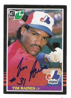 Autographed TIM RAINES Montreal Expos 1985 Donruss Leaf Card