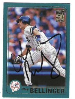 Autographed CLAY BELLINGER New York Yankees 2001 Topps Card