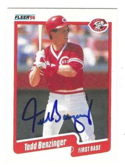 Autographed TODD BENZINGER Cincinnati Reds 1990 Fleer Card
