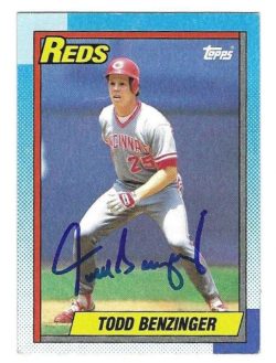 Autographed TODD BENZINGER Cincinnati Reds 1990 Topps Card