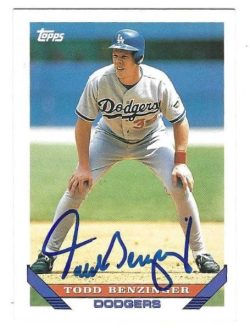 Autographed TODD BENZINGER Los Angeles Dodgers 1993 Topps Card