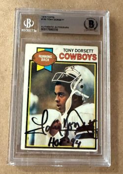 Autographed TONY DORSETT Dallas Cowboys 1979 Topps Card #160 Beckett Slabbed