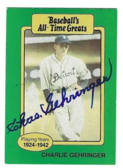 Autographed CHARLIE GEHRINGER 1987 Hygrade Baseball's All Time Greats card