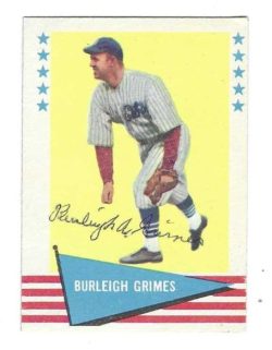 Autographed 1961 Fleer Burleigh Grimes Brooklyn Dodgers Card #37