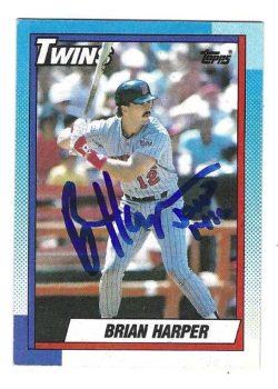 Autographed BRIAN HARPER Minnesota Twins 1990 Topps Baseball Card