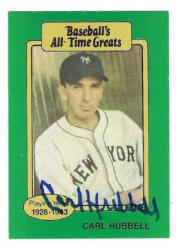 Autographed CARL HUBBELL New York Giants 1987 Hygrade Baseball's All Time Greats Card