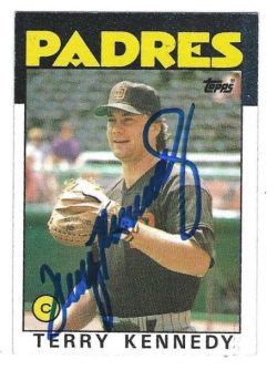 Autographed TERRY KENNEDY San Diego Padres 1986 Topps Card