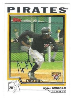 Autographed NYJER MORGAN Pittsburgh Pirates 2004 Topps Card