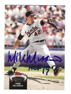 Autographed MIKE MUSSINA "HOF 19" Baltimore Orioles 1992 Topps Stadium Club Card