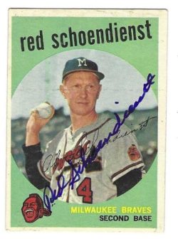 Autographed RED SCHOENDIENST Milwaukee Braves 1959 Topps Card