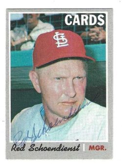 Autographed RED SCHOENDIENST St. Louis Cardinals 1970 Topps Card