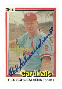 Autographed RED SCHOENDIENST St. Louis Cardinals 1981 Donruss Card